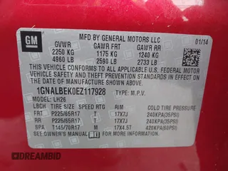 2014 Chevrolet Equinox LT with VIN 1GNALBEK0EZ117928, listed as a IAAI auction lot 41910173 with 113,634 mi miles. Bid and sale history available at carsss.com. Image 9.