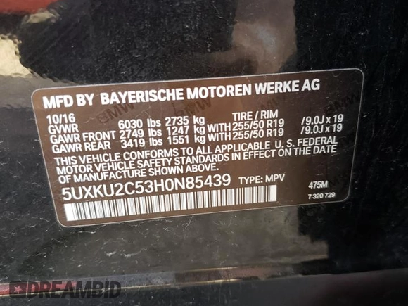 2017 BMW X6 xDrive35i with VIN 5UXKU2C53H0N85439, listed as a Copart auction lot 47796703 with 88,266 mi miles. Bid and sale history available at carsss.com. Image 12.