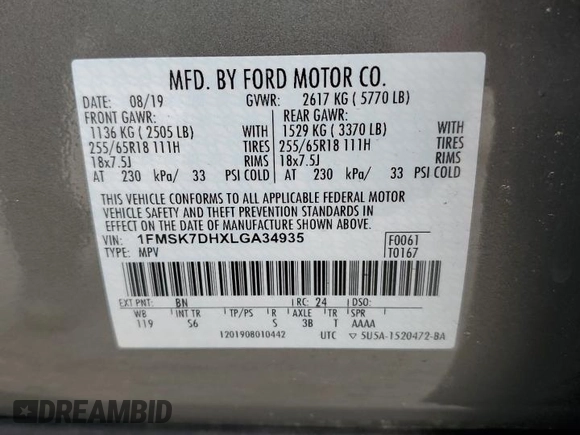 2020 Ford Explorer XLT z VIN 1FMSK7DHXLGA34935, wystawiony jako Copart lot #58193815 z przebiegiem 23 031 mil mil oraz Szkoda całkowita • Salvage title. Historia ofert i sprzedaży dostępna na DreamBid. Obrazek 14.