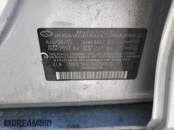 2016 Hyundai Sonata SE with VIN 5NPE24AF1GH294970, listed as a Copart auction lot 53002215 with 167,399 mi miles and Salvage Title. Bid and sale history available at DreamBid. Image 15.