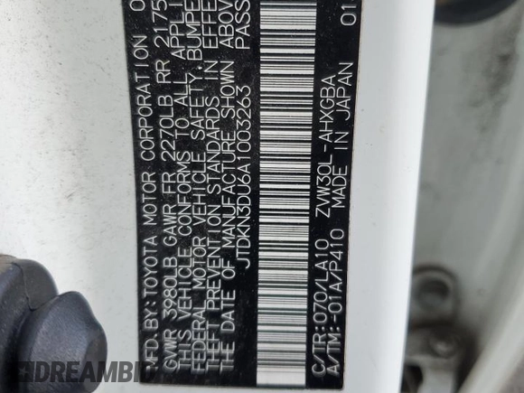 2010 Toyota Prius Four with VIN JTDKN3DU6A1003263, listed as a Copart auction lot 51858095 with 183,962 mi miles and Salvage Title. Bid and sale history available at DreamBid. Image 14.