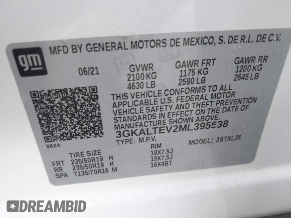 2021 GMC Terrain SLE with VIN 3GKALTEV2ML395538, listed as a IAAI auction lot 41279900 with 37,590 mi miles and . Bid and sale history available at carsss.com. Image 9.