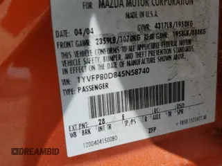 2004 Mazda Mazda6 s with VIN 1YVFP80D845N58740, listed as a Copart auction lot 51483185 with 130,196 mi miles and Salvage Title. Bid and sale history available at carsss.com. Image 12.