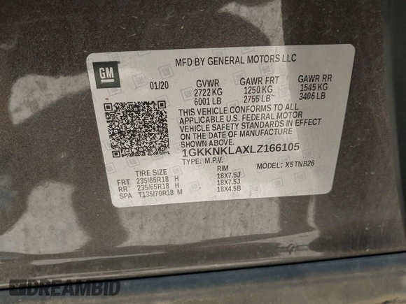 2020 GMC Acadia SLE z VIN 1GKKNKLAXLZ166105, wystawiony jako IAAI lot #42083075 z przebiegiem 81 920 mil mil oraz . Historia ofert i sprzedaży dostępna na DreamBid. Obrazek 9.