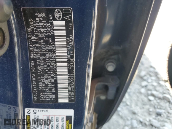 2006 Toyota Corolla CE with VIN 2T1BR32E76C602630, listed as a Copart auction lot 53872375 with 289,517 mi miles and Clean Title. Bid and sale history available at DreamBid. Image 12.