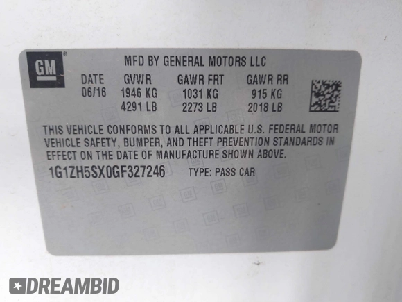 2016 Chevrolet Malibu Premier with VIN 1G1ZH5SX0GF327246, listed as a IAAI auction lot 41715788 with 134,423 mi miles and . Bid and sale history available at DreamBid. Image 9.