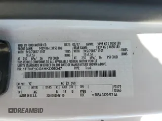 2017 Ford F-150 XL with VIN 1FTNF1CG1HKD05347, listed as a Copart auction lot 61321594 with 165,135 mi miles and Salvage title. Bid and sale history available at DreamBid. Image 14.