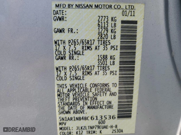 2011 Nissan Pathfinder Silver with VIN 5N1AR1NB4BC613536, listed as a Copart auction lot 53924235 with 130,562 mi miles and Clean Title. Bid and sale history available at carsss.com. Image 13.