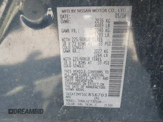 2016 Nissan Rogue SL with VIN 5N1AT2MT5GC856703, listed as a IAAI auction lot 42193522 with 126,953 mi miles. Bid and sale history available at carsss.com. Image 9.