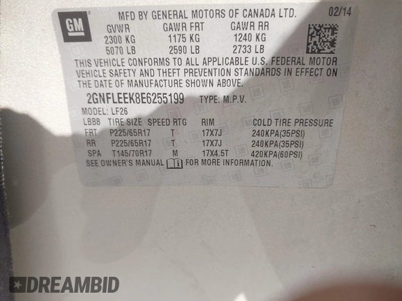 2014 Chevrolet Equinox LS with VIN 2GNFLEEK8E6255199, listed as a IAAI auction lot 41679633 with 130,890 mi miles and . Bid and sale history available at DreamBid. Image 9.