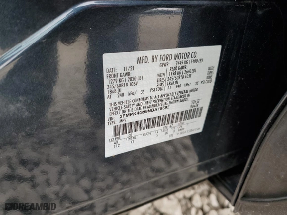 2022 Ford Edge SE with VIN 2FMPK4G99NBA18695, listed as a Copart auction lot 46818025 with 28,738 mi miles and Salvage Title. Bid and sale history available at carsss.com. Image 15.