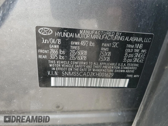 2019 Hyundai Santa Fe Ultimate z VIN 5NMS5CAD7KH001629, wystawiony jako Copart lot #50974415 z przebiegiem 197 585 mil mil oraz Szkoda całkowita • Salvage title. Historia ofert i sprzedaży dostępna na DreamBid. Obrazek 15.