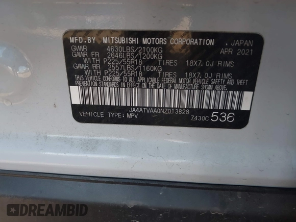 2022 Mitsubishi Eclipse Cross LE с VIN JA4ATVAA0NZ013828, выставлен на аукционе IAAI как лот 41521370 с пробегом 56 350 миль миль и . История ставок и продаж доступна на DreamBid. Изображение 9.