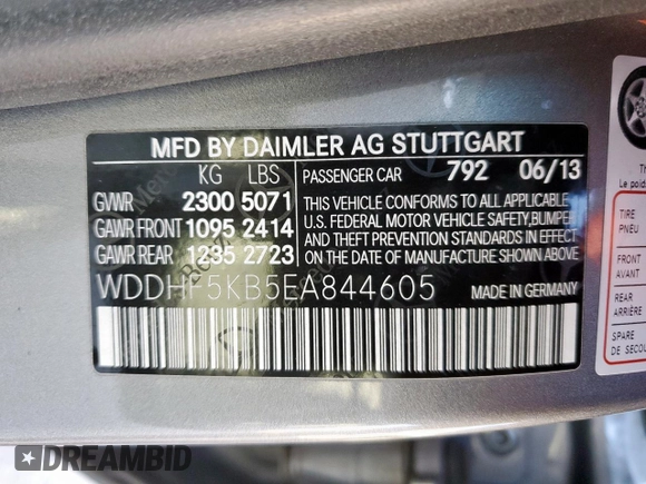 2014 Mercedes-Benz E 350 Sport with VIN WDDHF5KB5EA844605, listed as a Copart auction lot 45709005 with 92,804 mi miles and Salvage title. Bid and sale history available at DreamBid. Image 12.
