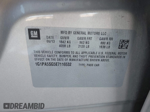 2014 Chevrolet Cruze LS with VIN 1G1PA5SG5E7116532, listed as a IAAI auction lot 41915374 with 143,893 mi miles and . Bid and sale history available at DreamBid. Image 9.