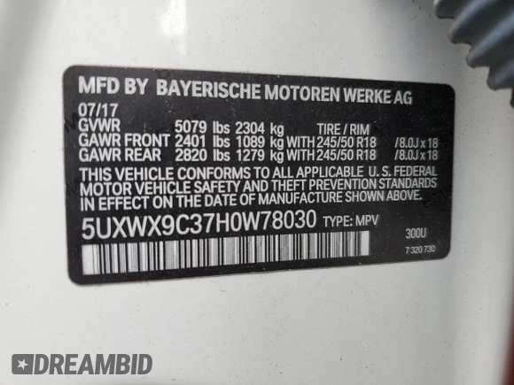 2017 BMW X3 xDrive28i z VIN 5UXWX9C37H0W78030, wystawiony jako Copart lot #45207215 z przebiegiem 75 345 mil mil oraz Czysty tytuł • Clean title. Historia ofert i sprzedaży dostępna na DreamBid. Obrazek 13.
