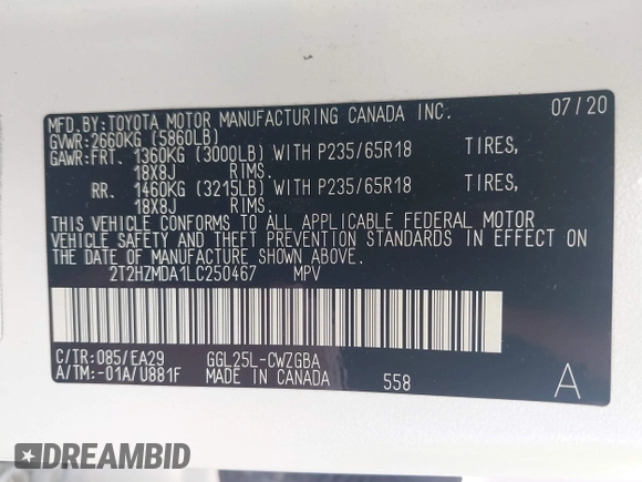 2020 Lexus RX 350 with VIN 2T2HZMDA1LC250467, listed as a IAAI auction lot 42625414 with 52,170 mi miles and . Bid and sale history available at DreamBid. Image 9.