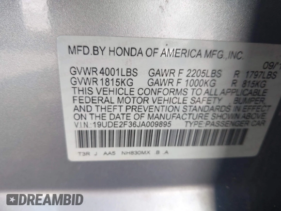 2018 Acura ILX with VIN 19UDE2F36JA009895, listed as a IAAI auction lot 42456933 with 150,153 mi miles and . Bid and sale history available at DreamBid. Image 9.
