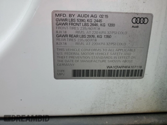 2015 Audi Q5 Premium with VIN WA1CFAFP4FA107118, listed as a Copart auction lot 63589505 with 66,139 mi miles and Salvage title. Bid and sale history available at DreamBid. Image 13.
