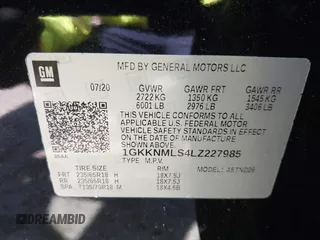 2020 GMC Acadia SLT with VIN 1GKKNMLS4LZ227985, listed as a IAAI auction lot 41864090 with 39,295 mi miles and . Bid and sale history available at DreamBid. Image 9.