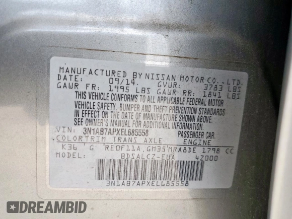 2014 Nissan Sentra SR z VIN 3N1AB7APXEL685558, wystawiony jako Copart lot #56676625 z przebiegiem 140 577 mil mil oraz Szkoda całkowita • Salvage title. Historia ofert i sprzedaży dostępna na DreamBid. Obrazek 13.