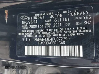 2015 Hyundai Genesis 3.8L z VIN KMHGN4JE4FU072799, wystawiony jako IAAI lot #42206022 z przebiegiem Nie podano mil oraz . Historia ofert i sprzedaży dostępna na DreamBid. Obrazek 9.