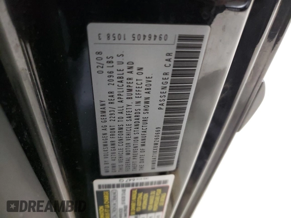 2008 Volkswagen Rabbit S с VIN WVWBA71KX8W260669, выставлен на аукционе Copart как лот 44833835 с пробегом 135 189 миль миль и Списание • Salvage title. История ставок и продаж доступна на DreamBid. Изображение 12.