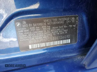 2011 BMW 3 Series 328i with VIN WBAPH7C53BE126010, listed as a Copart auction lot 88897375 with 154,678 mi miles and Salvage title. Bid and sale history available at DreamBid. Image 14.