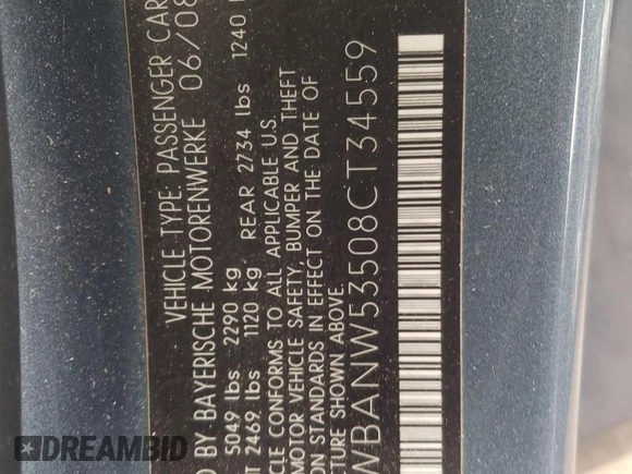 2008 BMW 5 Series 550i with VIN WBANW53508CT34559, listed as a Copart auction lot 49057624 with 119,058 mi miles and Salvage Title. Bid and sale history available at carsss.com. Image 12.