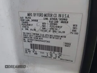2004 Ford F-150 STX z VIN 1FTRX12W04NA27363, wystawiony jako IAAI lot #41944799 z przebiegiem Nie podano mil oraz . Historia ofert i sprzedaży dostępna na DreamBid. Obrazek 9.