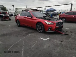 2020 Infiniti Q50 Red Sport 400 with VIN JN1FV7AP3LM630210, listed as a Copart auction lot 41796535 with 54,587 mi miles and Salvage title. Bid and sale history available at DreamBid. Image 11.