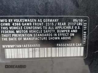 2010 Volkswagen CC Sport with VIN WVWMP7AN1AE564650, listed as a IAAI auction lot 42215762 with 117,258 mi miles and . Bid and sale history available at DreamBid. Image 9.