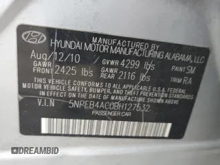 2011 Hyundai Sonata GLS with VIN 5NPEB4AC0BH127532, listed as a Copart auction lot 50073425 with 101,872 mi miles and Salvage Title. Bid and sale history available at carsss.com. Image 13.