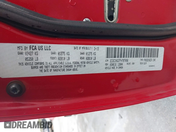 2015 Chrysler 300 with VIN 2C3CCAGG7FH787096, listed as a IAAI auction lot 41399873 with 99,057 mi miles. Bid and sale history available at carsss.com. Image 9.