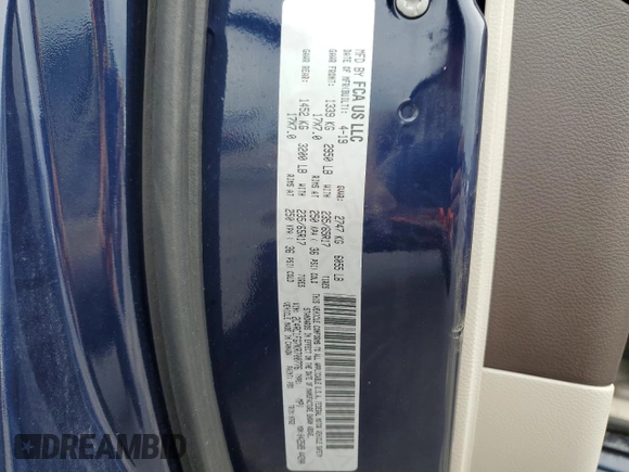 2019 Chrysler Pacifica Touring Plus z VIN 2C4RC1FG7KR700776, wystawiony jako Copart lot #55738835 z przebiegiem 113 502 mil mil oraz Szkoda całkowita • Salvage title. Historia ofert i sprzedaży dostępna na DreamBid. Obrazek 14.