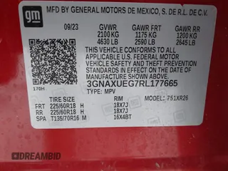 2024 Chevrolet Equinox LT with VIN 3GNAXUEG7RL177665, listed as a IAAI auction lot 41733068 with 17,666 mi miles and . Bid and sale history available at DreamBid. Image 9.