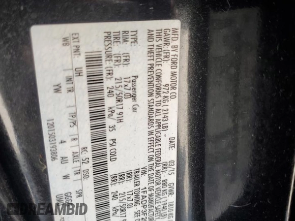 2015 Ford Focus SE с VIN 1FADP3F20FL277901, выставлен на аукционе Copart как лот 52389075 с пробегом 102 345 миль миль и Чистый • Clean title. История ставок и продаж доступна на DreamBid. Изображение 12.