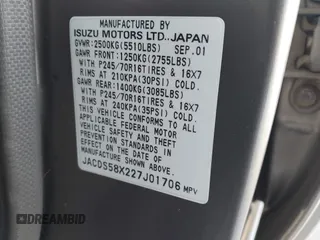 2002 Isuzu Trooper S z VIN JACDS58X227J01706, wystawiony jako IAAI lot #41489087 z przebiegiem 197 538 mil mil oraz . Historia ofert i sprzedaży dostępna na DreamBid. Obrazek 9.