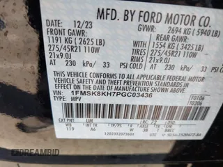2023 Ford Explorer ST-Line z VIN 1FMSK8KH7PGC03436, wystawiony jako IAAI lot #42359119 z przebiegiem 5 261 mil mil oraz . Historia ofert i sprzedaży dostępna na DreamBid. Obrazek 9.