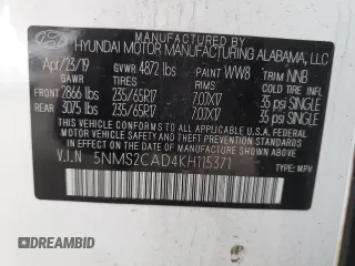 2019 Hyundai Santa Fe SE z VIN 5NMS2CAD4KH115371, wystawiony jako Copart lot #59180895 z przebiegiem 127 444 mil mil oraz Szkoda całkowita • Salvage title. Historia ofert i sprzedaży dostępna na DreamBid. Obrazek 13.
