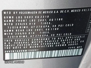 2022 Volkswagen Tiguan SE с VIN 3VV2B7AX0NM158691, выставлен на аукционе IAAI как лот 42286425 с пробегом 22 578 миль миль и . История ставок и продаж доступна на DreamBid. Изображение 9.