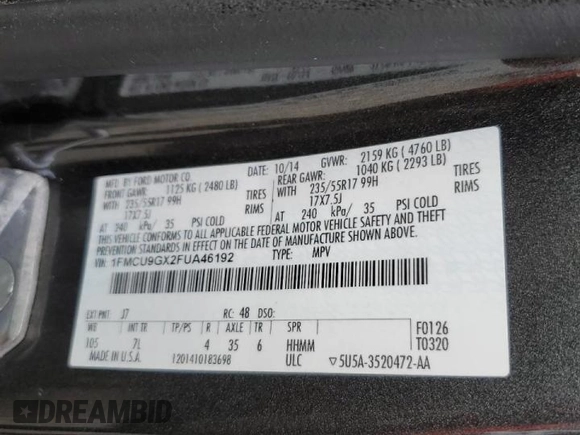 2015 Ford Escape SE with VIN 1FMCU9GX2FUA46192, listed as a Copart auction lot 47786725 with 127,897 mi miles and Salvage Title. Bid and sale history available at carsss.com. Image 13.