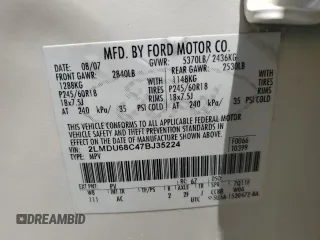 2007 Lincoln MKX with VIN 2LMDU68C47BJ35224, listed as a Copart auction lot 60320885 with Not provided miles and Salvage title. Bid and sale history available at DreamBid. Image 13.