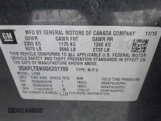 2016 GMC Terrain SLE with VIN 2GKFLTEK6G6201789, listed as a IAAI auction lot 41650607 with 174,082 mi miles. Bid and sale history available at carsss.com. Image 9.