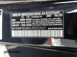 2020 Mercedes-Benz C 300 with VIN W1KWF8DBXLR592547, listed as a Copart auction lot 59551835 with 73,047 mi miles and Salvage title. Bid and sale history available at DreamBid. Image 13.