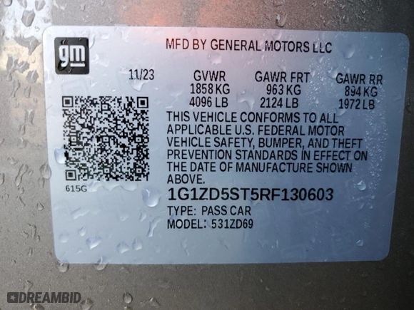 2024 Chevrolet Malibu LT with VIN 1G1ZD5ST5RF130603, listed as a Copart auction lot 54141105 with 31,049 mi miles and Clean Title. Bid and sale history available at carsss.com. Image 12.