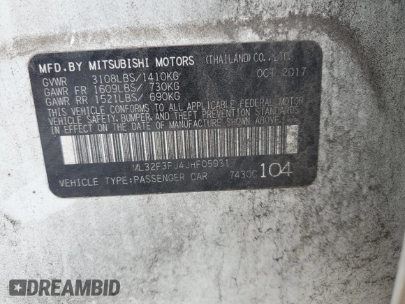 2018 Mitsubishi Mirage G4 ES with VIN ML32F3FJ4JHF05931, listed as a Copart auction lot 63828624 with 87,842 mi miles and Salvage Title. Bid and sale history available at carsss.com. Image 13.