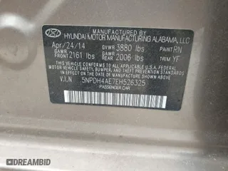 2014 Hyundai Elantra SE with VIN 5NPDH4AE7EH526325, listed as a IAAI auction lot 41968551 with 159,427 mi miles. Bid and sale history available at carsss.com. Image 9.