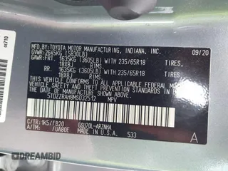 2021 Toyota Highlander L with VIN 5TDZZRAH8MS032512, listed as a IAAI auction lot 42364573 with 73,004 mi miles and . Bid and sale history available at DreamBid. Image 9.