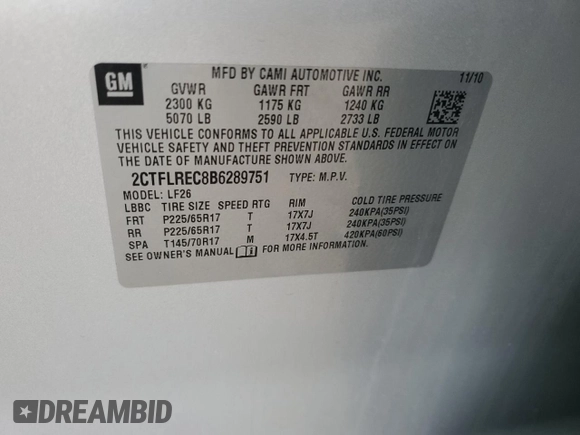 2011 GMC Terrain SLE-1 z VIN 2CTFLREC8B6289751, wystawiony jako Copart lot #44604475 z przebiegiem 168 602 mil mil oraz Szkoda całkowita • Salvage title. Historia ofert i sprzedaży dostępna na DreamBid. Obrazek 12.